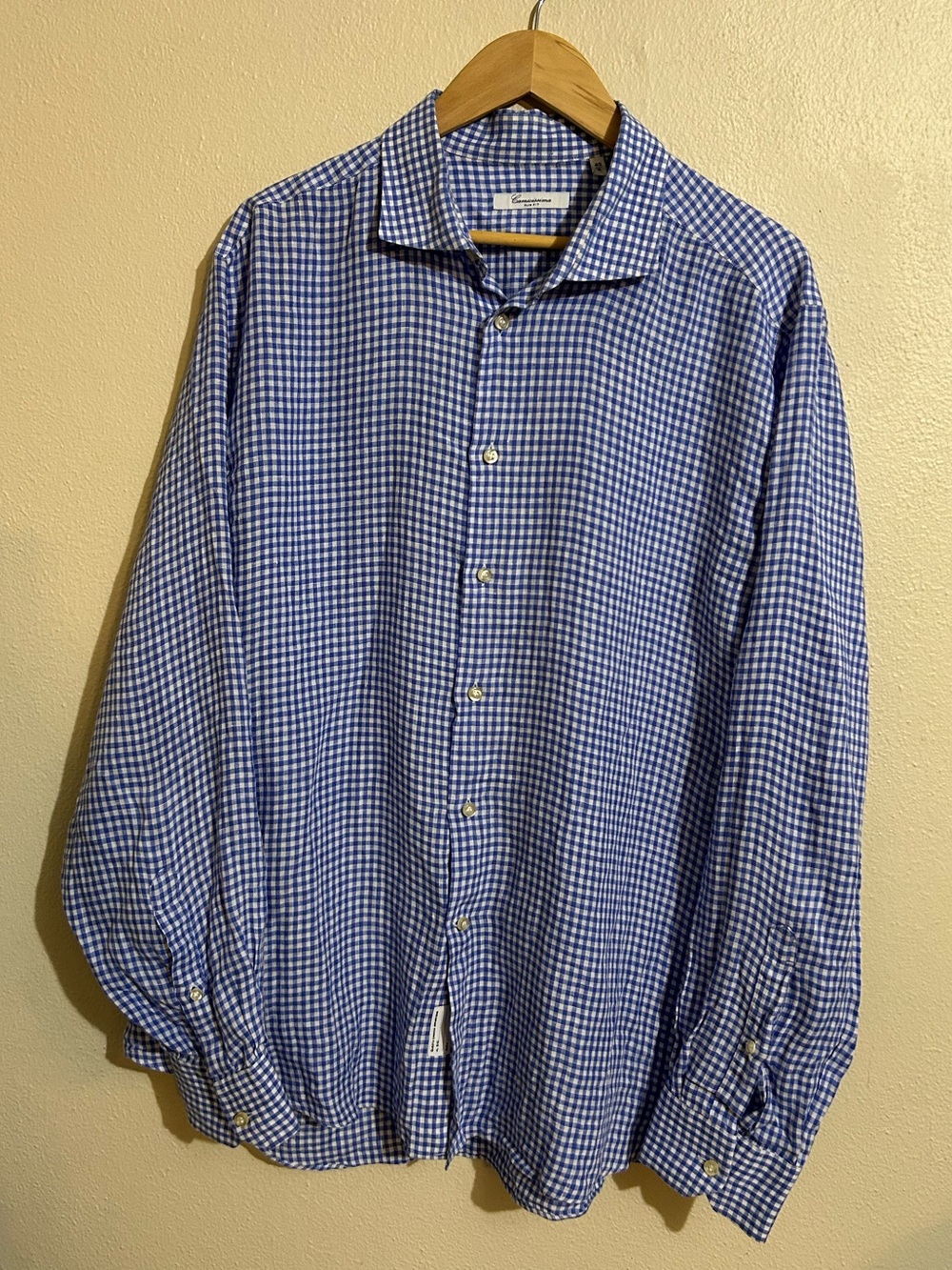 Camicissima Linen Shirt Mens Comfort Blue Gingham XXL 45 Button Up Made in Italy